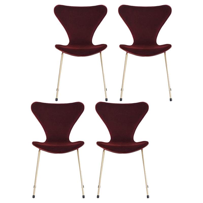 Modern Design Armless Side Chairs Solid Back Linen Fabric Dining Chairs Burgundy 4 Piece Set Brass Gold Clearhalo ' kitchen&dining_furn' 'Dining Chairs' 'Dining Tables & Seating' 'dining_chair' 'furn' 'furn_dining_chair' 'Furniture' 'furniture_dining_chair' 'Kitchen & Dining Furniture' 'kitchen' 4141232