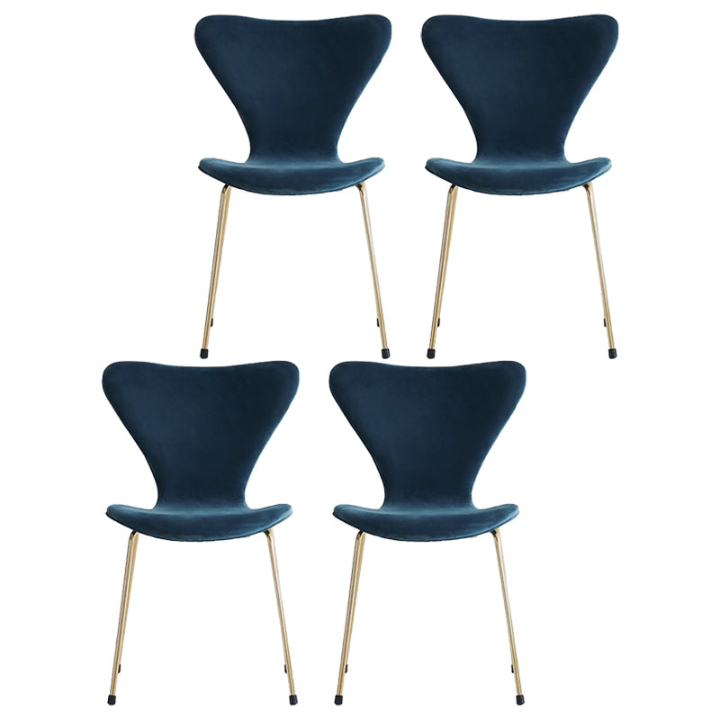 Modern Design Armless Side Chairs Solid Back Linen Fabric Dining Chairs Royal Blue 4 Piece Set Brass Gold Clearhalo ' kitchen&dining_furn' 'Dining Chairs' 'Dining Tables & Seating' 'dining_chair' 'furn' 'furn_dining_chair' 'Furniture' 'furniture_dining_chair' 'Kitchen & Dining Furniture' 'kitchen' 4141238