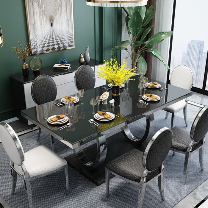 Rectangle Luxury Style Dining Table Fixed Table with Trestle Base Clearhalo ' dining_table' 'Dining Tables & Seating' 'Dining Tables' 'furn' 'furn_dining_table' 'Furniture' 'furniture_dining_table' 'Kitchen & Dining Furniture' 'kitchen&dining_furn' 'kitchen' 'kitchen_dining_table' 4154806