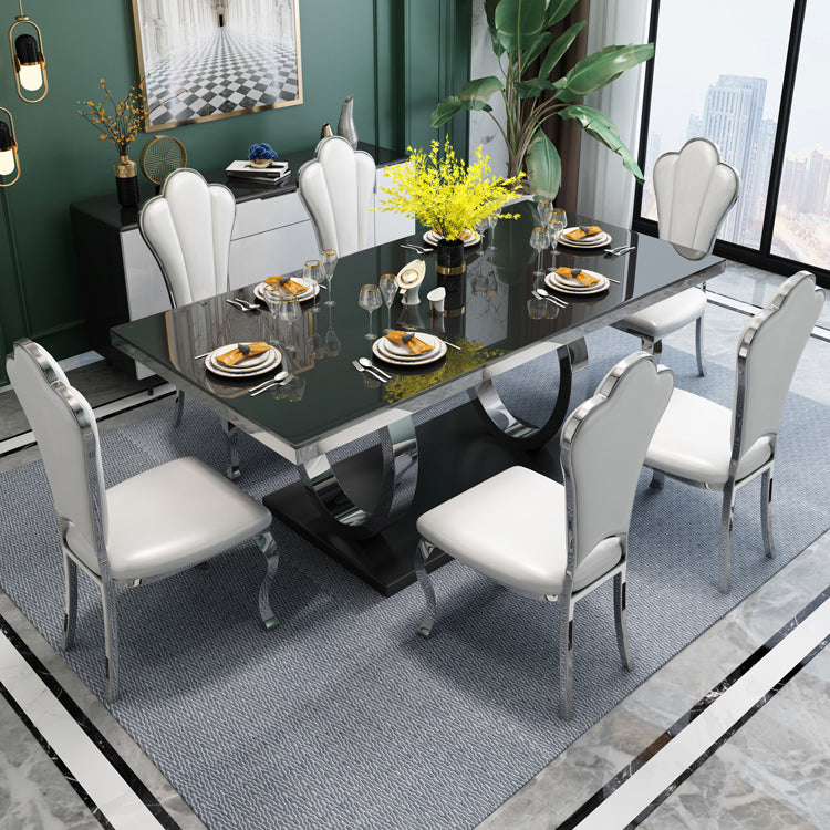 Rectangle Luxury Style Dining Table Fixed Table with Trestle Base Clearhalo ' dining_table' 'Dining Tables & Seating' 'Dining Tables' 'furn' 'furn_dining_table' 'Furniture' 'furniture_dining_table' 'Kitchen & Dining Furniture' 'kitchen&dining_furn' 'kitchen' 'kitchen_dining_table' 4154807