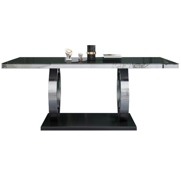 Rectangle Luxury Style Dining Table Fixed Table with Trestle Base Glass Without Chairs Clearhalo ' dining_table' 'Dining Tables & Seating' 'Dining Tables' 'furn' 'furn_dining_table' 'Furniture' 'furniture_dining_table' 'Kitchen & Dining Furniture' 'kitchen&dining_furn' 'kitchen' 'kitchen_dining_table' 4154810