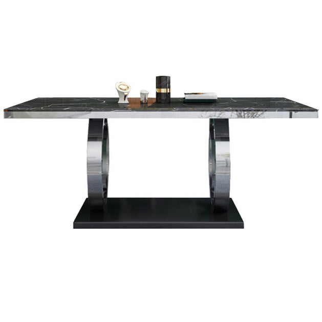 Rectangle Luxury Style Dining Table Fixed Table with Trestle Base Marble Without Chairs Clearhalo ' dining_table' 'Dining Tables & Seating' 'Dining Tables' 'furn' 'furn_dining_table' 'Furniture' 'furniture_dining_table' 'Kitchen & Dining Furniture' 'kitchen&dining_furn' 'kitchen' 'kitchen_dining_table' 4154814