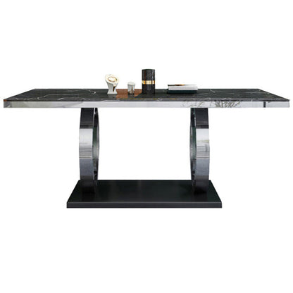Rectangle Luxury Style Dining Table Fixed Table with Trestle Base Marble Without Chairs Clearhalo ' dining_table' 'Dining Tables & Seating' 'Dining Tables' 'furn' 'furn_dining_table' 'Furniture' 'furniture_dining_table' 'Kitchen & Dining Furniture' 'kitchen&dining_furn' 'kitchen' 'kitchen_dining_table' 4154814