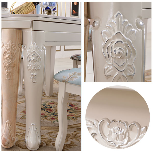 53.15''L Round 4 Legs Table Victorian White Extendable Table with Marble Clearhalo ' dining_table' 'Dining Tables & Seating' 'Dining Tables' 'furn' 'furn_dining_table' 'Furniture' 'furniture_dining_table' 'Kitchen & Dining Furniture' 'kitchen&dining_furn' 'kitchen' 'kitchen_dining_table' 4154825