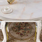 53.15''L Round 4 Legs Table Victorian White Extendable Table with Marble Clearhalo ' dining_table' 'Dining Tables & Seating' 'Dining Tables' 'furn' 'furn_dining_table' 'Furniture' 'furniture_dining_table' 'Kitchen & Dining Furniture' 'kitchen&dining_furn' 'kitchen' 'kitchen_dining_table' 4154826