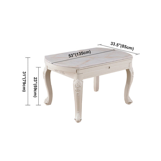 53.15''L Round 4 Legs Table Victorian White Extendable Table with Marble Clearhalo ' dining_table' 'Dining Tables & Seating' 'Dining Tables' 'furn' 'furn_dining_table' 'Furniture' 'furniture_dining_table' 'Kitchen & Dining Furniture' 'kitchen&dining_furn' 'kitchen' 'kitchen_dining_table' 4154828