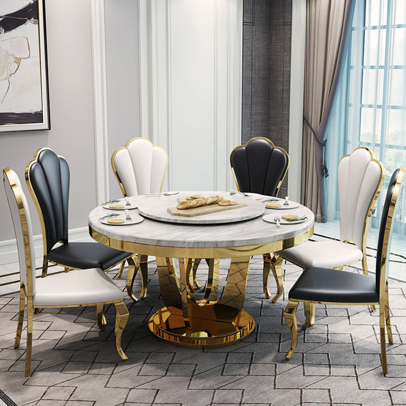 Marble Dining Table Luxury Style Single Pedestal Base Round Table for Dining Room White Gold Clearhalo ' dining_table' 'Dining Tables & Seating' 'Dining Tables' 'furn' 'furn_dining_table' 'Furniture' 'furniture_dining_table' 'Kitchen & Dining Furniture' 'kitchen&dining_furn' 'kitchen' 'kitchen_dining_table' 4154829