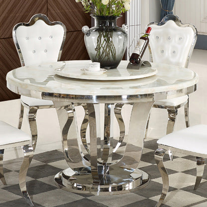Marble Dining Table Luxury Style Single Pedestal Base Round Table for Dining Room White Silver Clearhalo ' dining_table' 'Dining Tables & Seating' 'Dining Tables' 'furn' 'furn_dining_table' 'Furniture' 'furniture_dining_table' 'Kitchen & Dining Furniture' 'kitchen&dining_furn' 'kitchen' 'kitchen_dining_table' 4154830