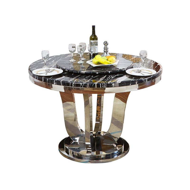 Marble Dining Table Luxury Style Single Pedestal Base Round Table for Dining Room Black Silver Clearhalo ' dining_table' 'Dining Tables & Seating' 'Dining Tables' 'furn' 'furn_dining_table' 'Furniture' 'furniture_dining_table' 'Kitchen & Dining Furniture' 'kitchen&dining_furn' 'kitchen' 'kitchen_dining_table' 4154833