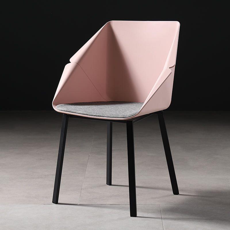 Industrial Style Metal Dining Chair Solid Back Dining Room Chair with Arm Pink 1 Piece Clearhalo ' kitchen&dining_furn' 'Dining Chairs' 'Dining Tables & Seating' 'dining_chair' 'furn' 'furn_dining_chair' 'Furniture' 'furniture_dining_chair' 'Kitchen & Dining Furniture' 'kitchen' 4154865