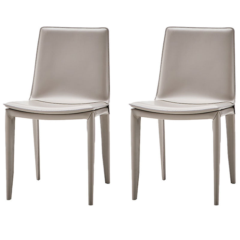 Contemporary Style Leather Dining Chairs Armless Solid Back Side Chairs (Set of 2) Cream Gray Clearhalo ' kitchen&dining_furn' 'Dining Chairs' 'Dining Tables & Seating' 'dining_chair' 'furn' 'furn_dining_chair' 'Furniture' 'furniture_dining_chair' 'Kitchen & Dining Furniture' 'kitchen' 4154884