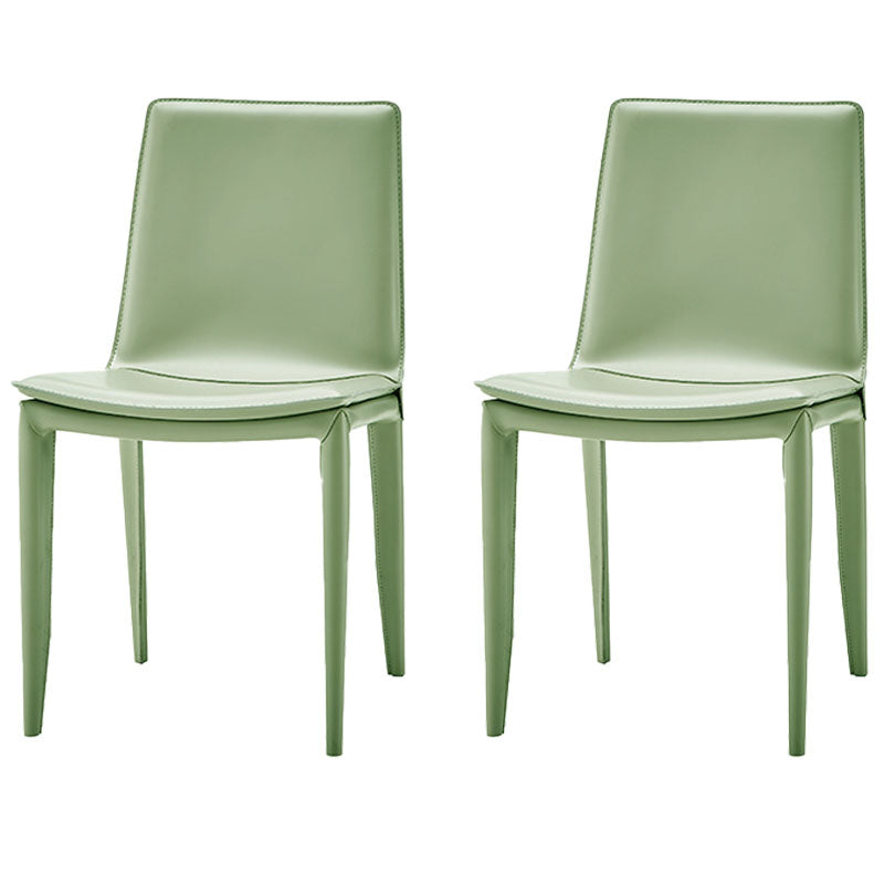 Contemporary Style Leather Dining Chairs Armless Solid Back Side Chairs (Set of 2) Green Clearhalo ' kitchen&dining_furn' 'Dining Chairs' 'Dining Tables & Seating' 'dining_chair' 'furn' 'furn_dining_chair' 'Furniture' 'furniture_dining_chair' 'Kitchen & Dining Furniture' 'kitchen' 4154885