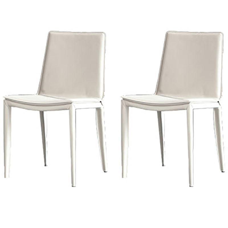 Contemporary Style Leather Dining Chairs Armless Solid Back Side Chairs (Set of 2) White Clearhalo ' kitchen&dining_furn' 'Dining Chairs' 'Dining Tables & Seating' 'dining_chair' 'furn' 'furn_dining_chair' 'Furniture' 'furniture_dining_chair' 'Kitchen & Dining Furniture' 'kitchen' 4154887