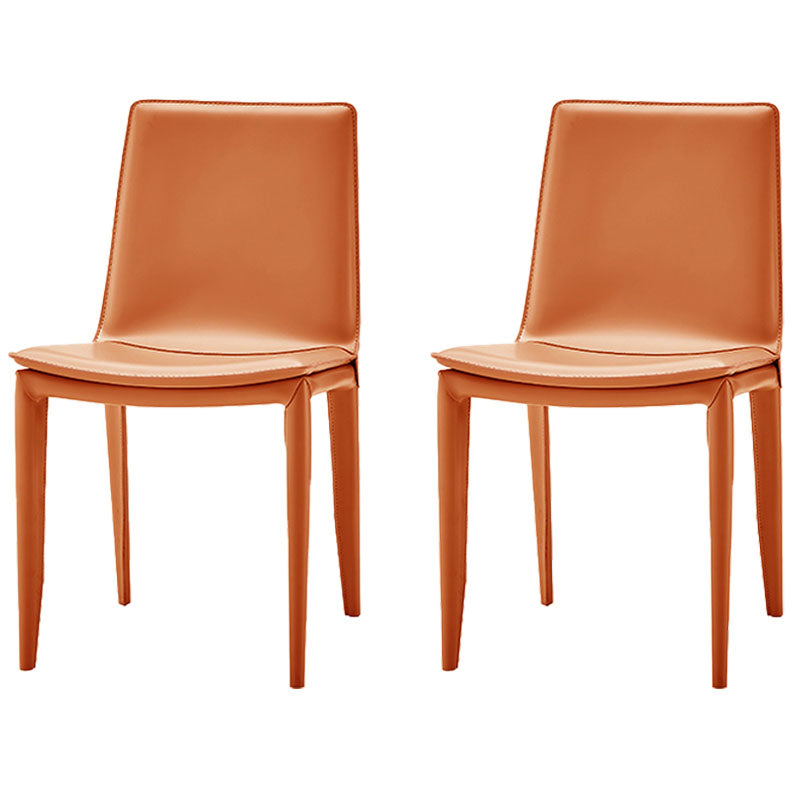 Contemporary Style Leather Dining Chairs Armless Solid Back Side Chairs (Set of 2) Orange Clearhalo ' kitchen&dining_furn' 'Dining Chairs' 'Dining Tables & Seating' 'dining_chair' 'furn' 'furn_dining_chair' 'Furniture' 'furniture_dining_chair' 'Kitchen & Dining Furniture' 'kitchen' 4154895