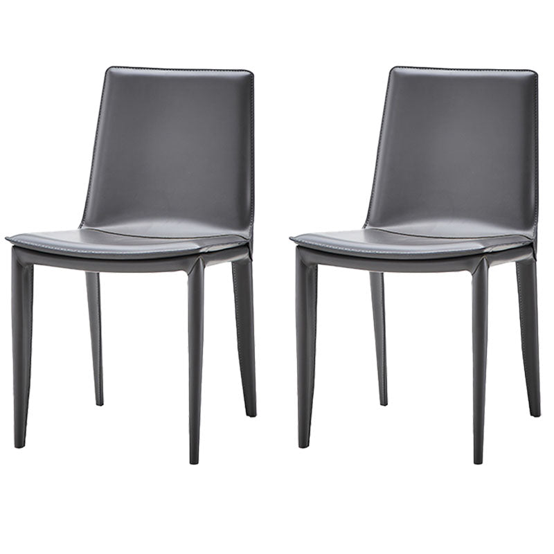 Contemporary Style Leather Dining Chairs Armless Solid Back Side Chairs (Set of 2) Grey Clearhalo ' kitchen&dining_furn' 'Dining Chairs' 'Dining Tables & Seating' 'dining_chair' 'furn' 'furn_dining_chair' 'Furniture' 'furniture_dining_chair' 'Kitchen & Dining Furniture' 'kitchen' 4154897