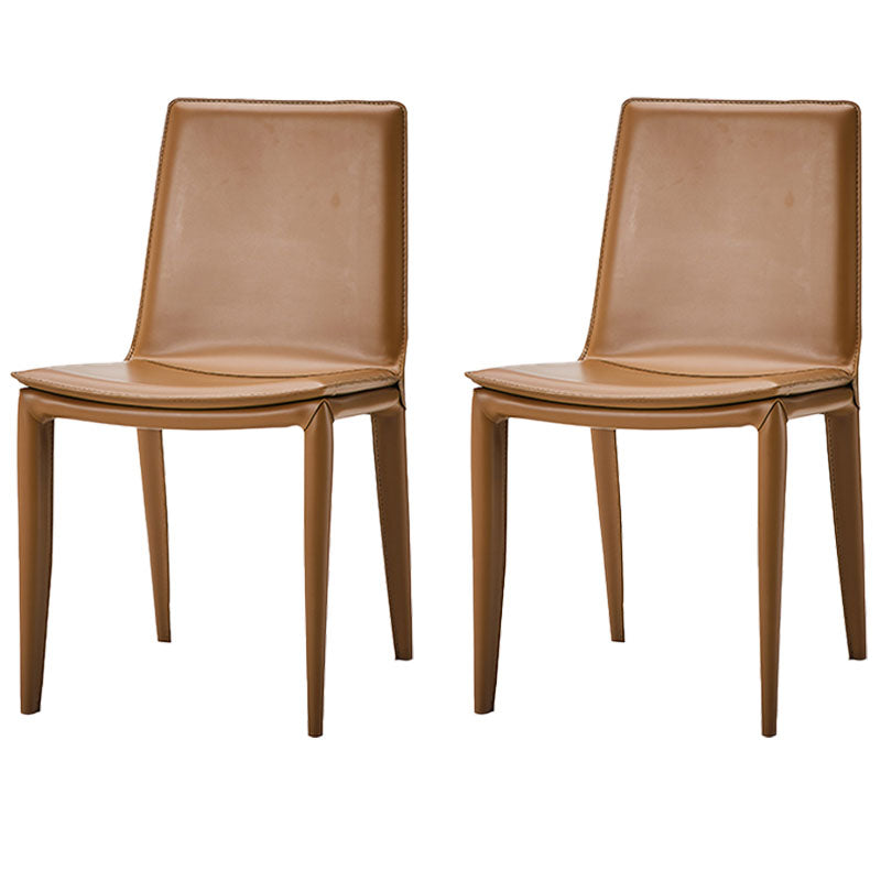 Contemporary Style Leather Dining Chairs Armless Solid Back Side Chairs (Set of 2) Yellow Clearhalo ' kitchen&dining_furn' 'Dining Chairs' 'Dining Tables & Seating' 'dining_chair' 'furn' 'furn_dining_chair' 'Furniture' 'furniture_dining_chair' 'Kitchen & Dining Furniture' 'kitchen' 4154898