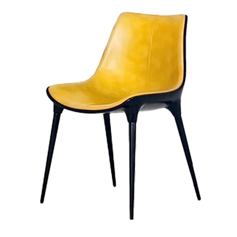 Contemporary Style Dining Chairs Kitchen Armless Side Chairs with Metal Legs Yellow 1 Piece Clearhalo ' kitchen&dining_furn' 'Dining Chairs' 'Dining Tables & Seating' 'dining_chair' 'furn' 'furn_dining_chair' 'Furniture' 'furniture_dining_chair' 'Kitchen & Dining Furniture' 'kitchen' 4154913