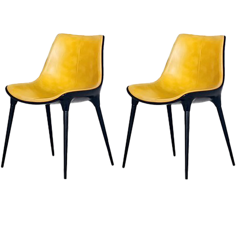 Contemporary Style Dining Chairs Kitchen Armless Side Chairs with Metal Legs Yellow 2 Piece Set Clearhalo ' kitchen&dining_furn' 'Dining Chairs' 'Dining Tables & Seating' 'dining_chair' 'furn' 'furn_dining_chair' 'Furniture' 'furniture_dining_chair' 'Kitchen & Dining Furniture' 'kitchen' 4154914