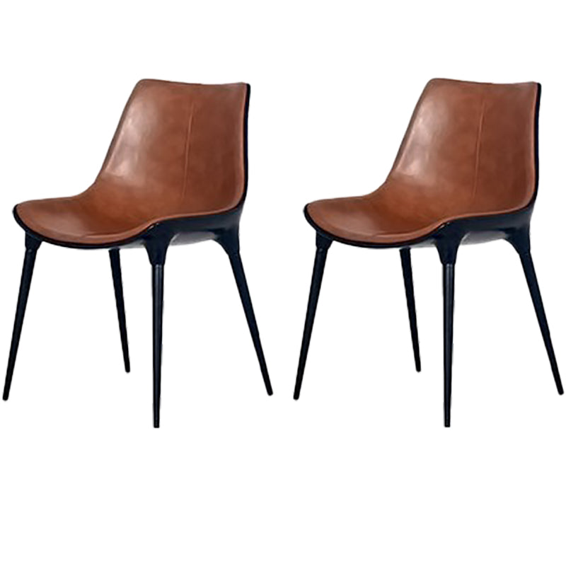 Contemporary Style Dining Chairs Kitchen Armless Side Chairs with Metal Legs Dark Brown 2 Piece Set Clearhalo ' kitchen&dining_furn' 'Dining Chairs' 'Dining Tables & Seating' 'dining_chair' 'furn' 'furn_dining_chair' 'Furniture' 'furniture_dining_chair' 'Kitchen & Dining Furniture' 'kitchen' 4154920