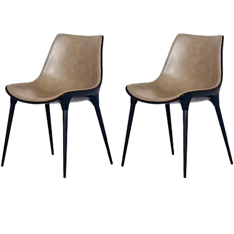 Contemporary Style Dining Chairs Kitchen Armless Side Chairs with Metal Legs Khaki 2 Piece Set Clearhalo ' kitchen&dining_furn' 'Dining Chairs' 'Dining Tables & Seating' 'dining_chair' 'furn' 'furn_dining_chair' 'Furniture' 'furniture_dining_chair' 'Kitchen & Dining Furniture' 'kitchen' 4154929