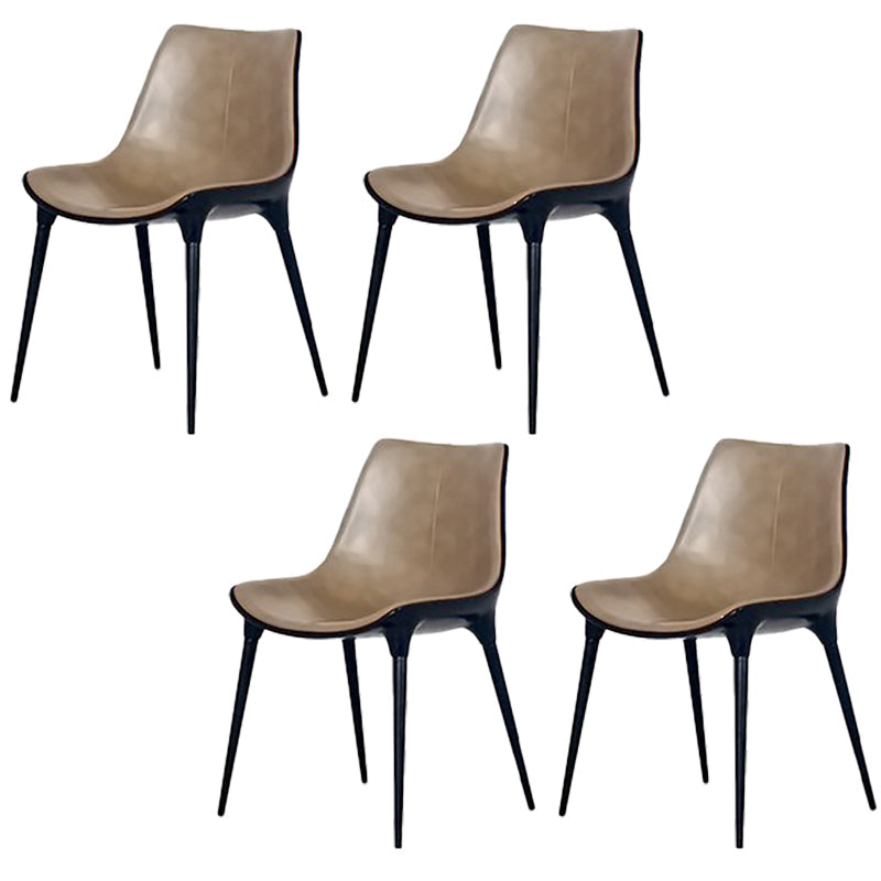 Contemporary Style Dining Chairs Kitchen Armless Side Chairs with Metal Legs Khaki 4 Piece Set Clearhalo ' kitchen&dining_furn' 'Dining Chairs' 'Dining Tables & Seating' 'dining_chair' 'furn' 'furn_dining_chair' 'Furniture' 'furniture_dining_chair' 'Kitchen & Dining Furniture' 'kitchen' 4154930