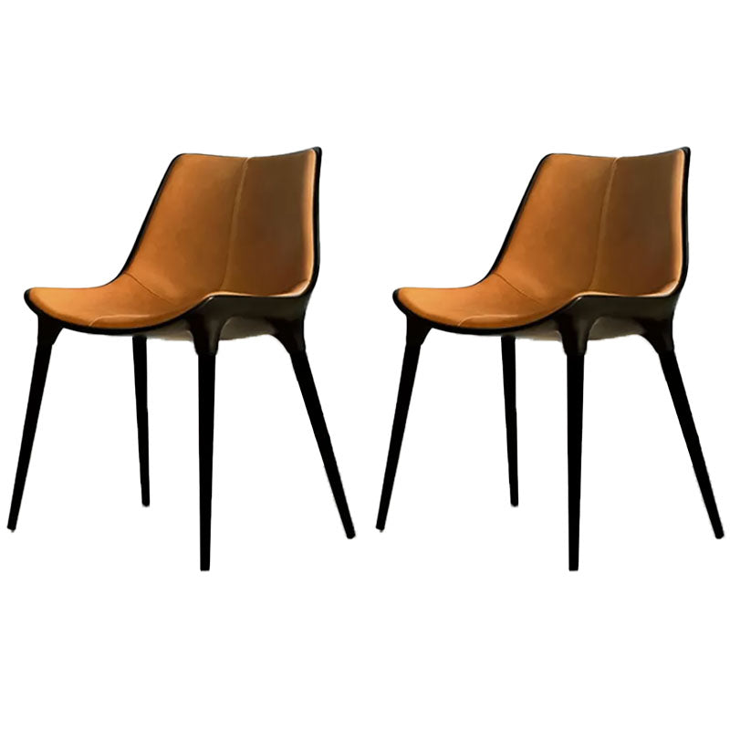 Contemporary Style Dining Chairs Kitchen Armless Side Chairs with Metal Legs Orange Black 2 Piece Set Clearhalo ' kitchen&dining_furn' 'Dining Chairs' 'Dining Tables & Seating' 'dining_chair' 'furn' 'furn_dining_chair' 'Furniture' 'furniture_dining_chair' 'Kitchen & Dining Furniture' 'kitchen' 4154932