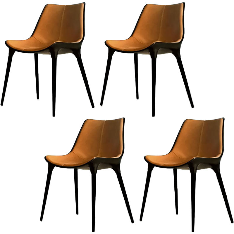 Contemporary Style Dining Chairs Kitchen Armless Side Chairs with Metal Legs Orange Black 4 Piece Set Clearhalo ' kitchen&dining_furn' 'Dining Chairs' 'Dining Tables & Seating' 'dining_chair' 'furn' 'furn_dining_chair' 'Furniture' 'furniture_dining_chair' 'Kitchen & Dining Furniture' 'kitchen' 4154933