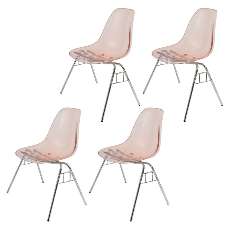 Industrial Style Armless Side Chairs Solid Back Plastic Dining Chair for Home Pink Set of 4 Clearhalo ' kitchen&dining_furn' 'Dining Chairs' 'Dining Tables & Seating' 'dining_chair' 'Furniture' 'furniture_dining_chair' 'Kitchen & Dining Furniture' 'kitchen' 4155005