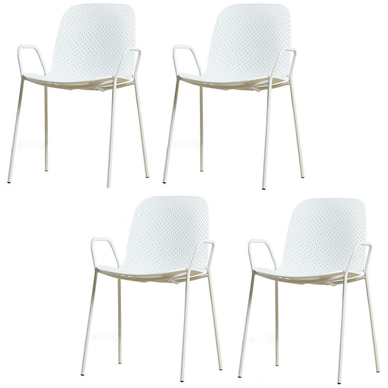 Contemporary Indoor Arm Chair Solid Back Metal Dining Room Chair (Set of 4) White Clearhalo ' kitchen&dining_furn' 'Dining Chairs' 'Dining Tables & Seating' 'dining_chair' 'furn' 'furn_dining_chair' 'Furniture' 'furniture_dining_chair' 'Kitchen & Dining Furniture' 'kitchen' 4155101