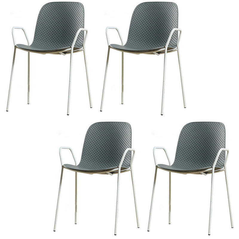 Contemporary Indoor Arm Chair Solid Back Metal Dining Room Chair (Set of 4) Dark Gray Clearhalo ' kitchen&dining_furn' 'Dining Chairs' 'Dining Tables & Seating' 'dining_chair' 'furn' 'furn_dining_chair' 'Furniture' 'furniture_dining_chair' 'Kitchen & Dining Furniture' 'kitchen' 4155103