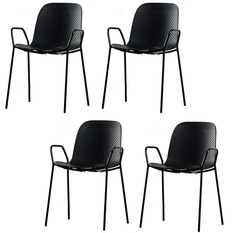 Contemporary Indoor Arm Chair Solid Back Metal Dining Room Chair (Set of 4) Gloss Black Clearhalo ' kitchen&dining_furn' 'Dining Chairs' 'Dining Tables & Seating' 'dining_chair' 'furn' 'furn_dining_chair' 'Furniture' 'furniture_dining_chair' 'Kitchen & Dining Furniture' 'kitchen' 4155106