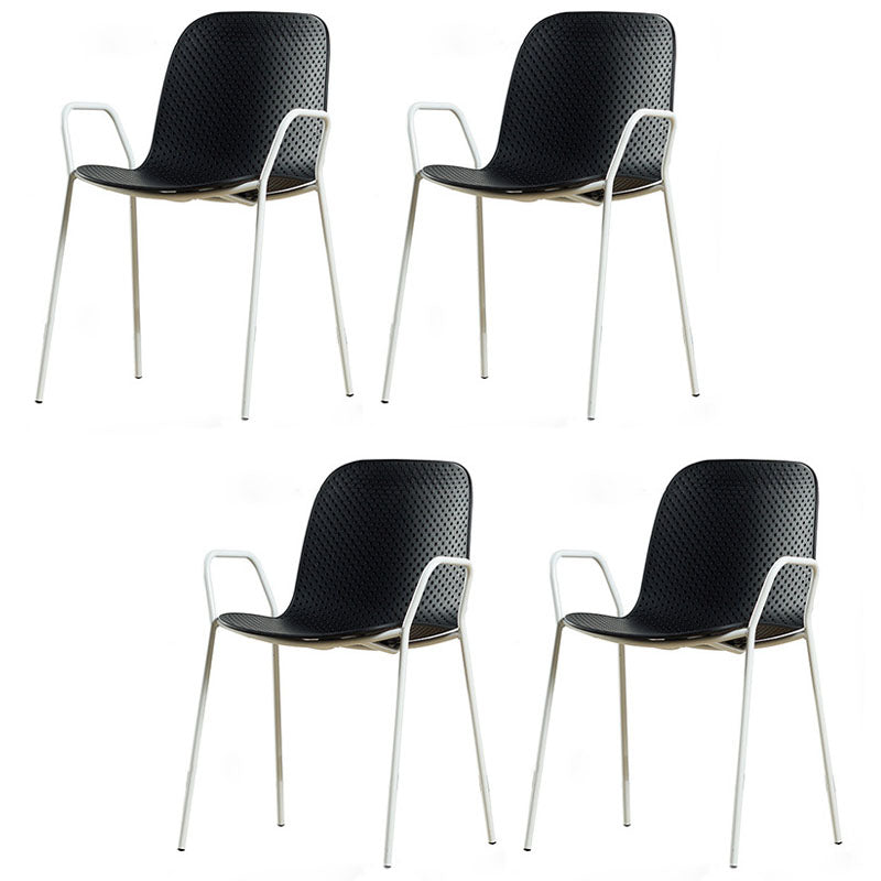 Contemporary Indoor Arm Chair Solid Back Metal Dining Room Chair (Set of 4) Black Clearhalo ' kitchen&dining_furn' 'Dining Chairs' 'Dining Tables & Seating' 'dining_chair' 'furn' 'furn_dining_chair' 'Furniture' 'furniture_dining_chair' 'Kitchen & Dining Furniture' 'kitchen' 4155108