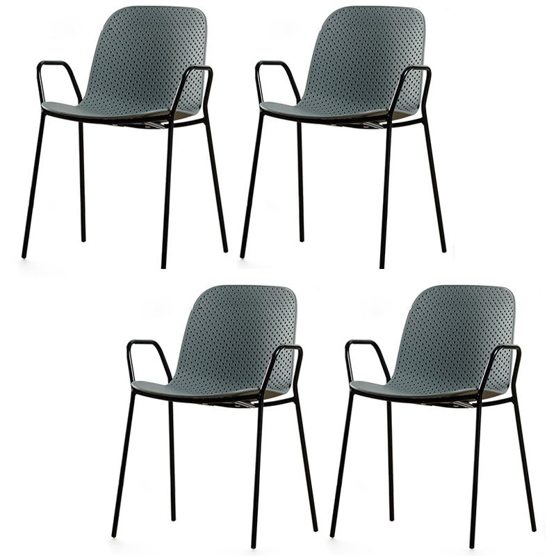 Contemporary Indoor Arm Chair Solid Back Metal Dining Room Chair (Set of 4) Grey Clearhalo ' kitchen&dining_furn' 'Dining Chairs' 'Dining Tables & Seating' 'dining_chair' 'furn' 'furn_dining_chair' 'Furniture' 'furniture_dining_chair' 'Kitchen & Dining Furniture' 'kitchen' 4155110