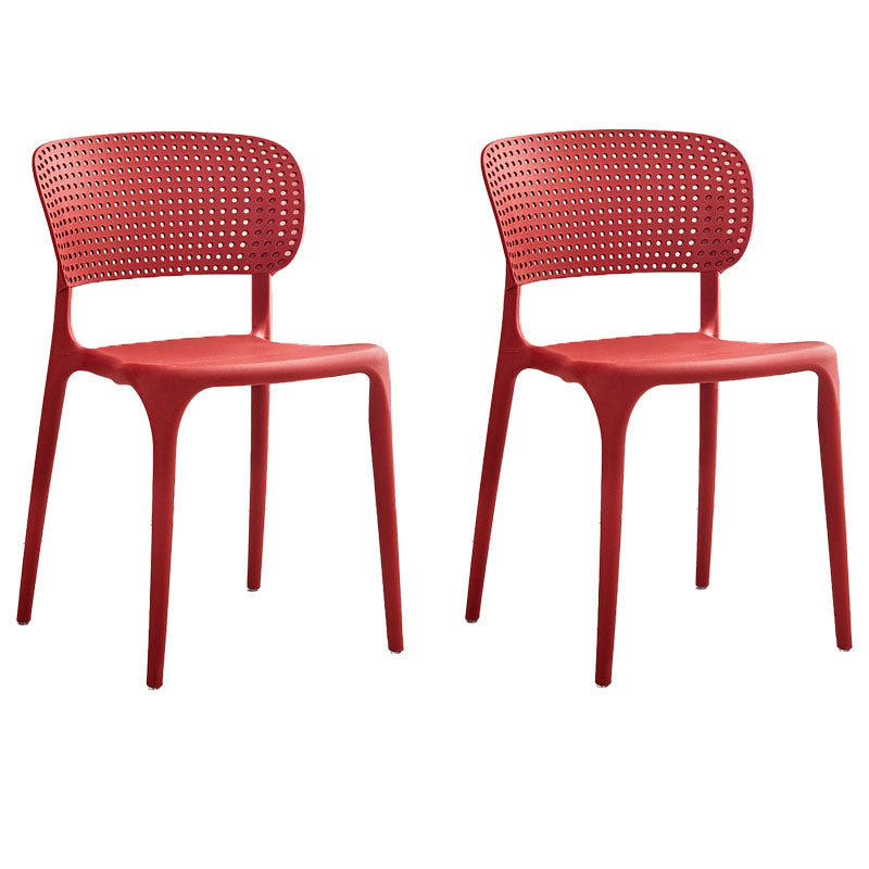 Contemporary Style Plastic Dining Armless Chair Open Back Dining Side Chairs Red 2 Piece Set Clearhalo ' kitchen&dining_furn' 'Dining Chairs' 'Dining Tables & Seating' 'dining_chair' 'furn' 'furn_dining_chair' 'Furniture' 'furniture_dining_chair' 'Kitchen & Dining Furniture' 'kitchen' 4155142