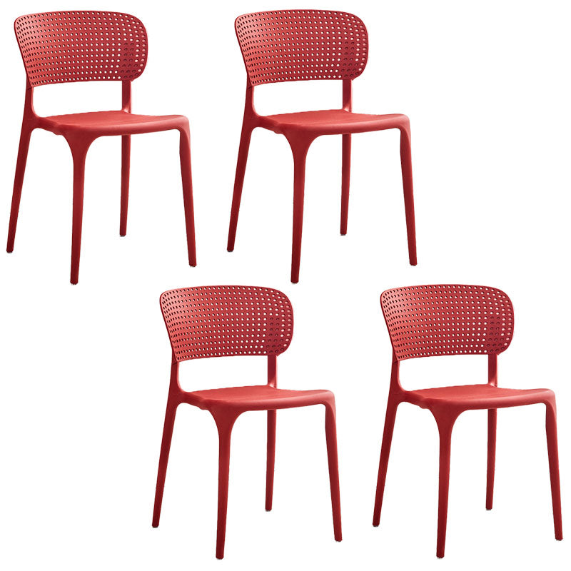 Contemporary Style Plastic Dining Armless Chair Open Back Dining Side Chairs Red 4 Piece Set Clearhalo ' kitchen&dining_furn' 'Dining Chairs' 'Dining Tables & Seating' 'dining_chair' 'furn' 'furn_dining_chair' 'Furniture' 'furniture_dining_chair' 'Kitchen & Dining Furniture' 'kitchen' 4155143