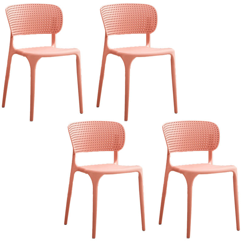 Contemporary Style Plastic Dining Armless Chair Open Back Dining Side Chairs Pink 4 Piece Set Clearhalo ' kitchen&dining_furn' 'Dining Chairs' 'Dining Tables & Seating' 'dining_chair' 'furn' 'furn_dining_chair' 'Furniture' 'furniture_dining_chair' 'Kitchen & Dining Furniture' 'kitchen' 4155152