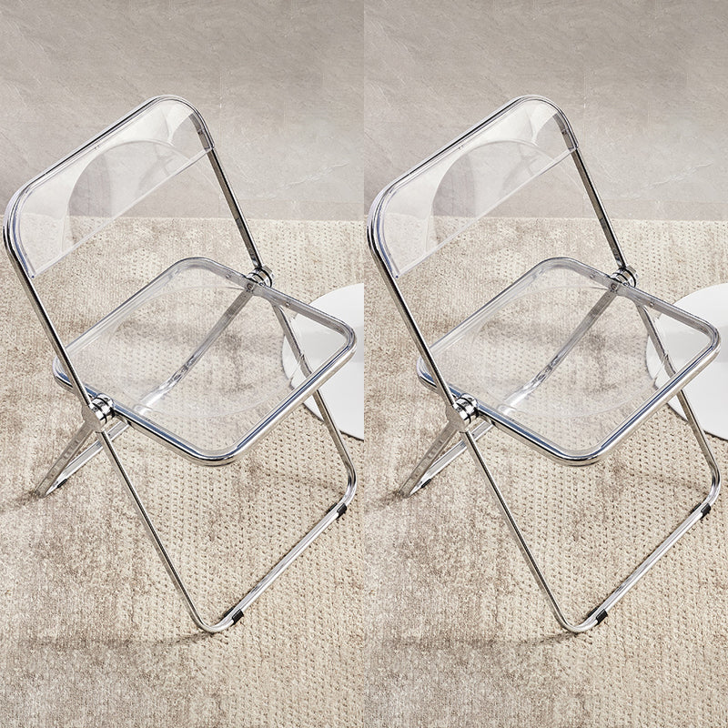 Industrial Style Side Armless Chairs Folding Plastic Open Back Dining Side Chair Clear 2 Piece Set Clearhalo ' kitchen&dining_furn' 'Dining Chairs' 'Dining Tables & Seating' 'dining_chair' 'furn' 'furn_dining_chair' 'Furniture' 'furniture_dining_chair' 'Kitchen & Dining Furniture' 'kitchen' 4155279