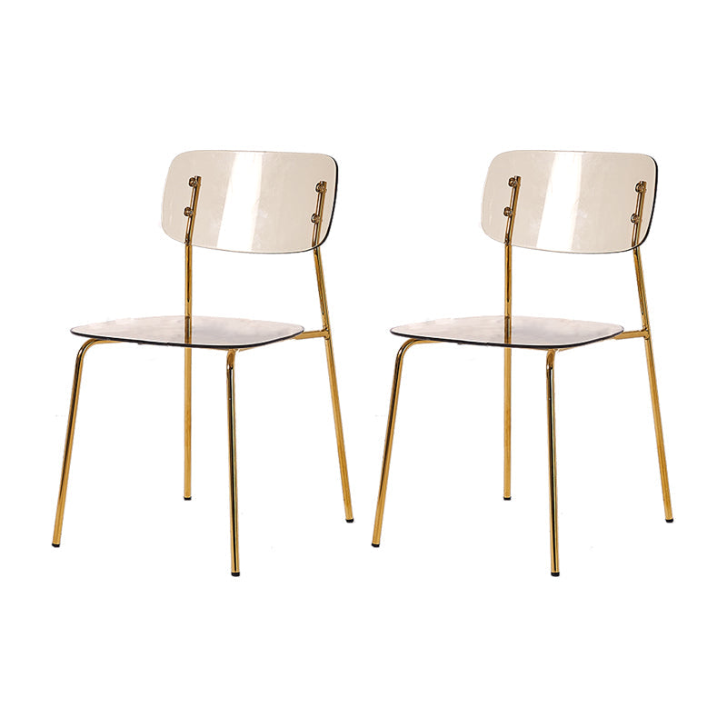 Nordic Style Metal Dining Room Chairs Plastic Dining Armless Chair for Restaurant Yellow 2 Piece Set Brass Gold Clearhalo ' kitchen&dining_furn' 'Dining Chairs' 'Dining Tables & Seating' 'dining_chair' 'furn' 'furn_dining_chair' 'Furniture' 'furniture_dining_chair' 'Kitchen & Dining Furniture' 'kitchen' 4155392