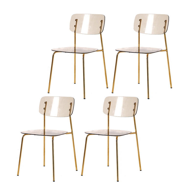 Nordic Style Metal Dining Room Chairs Plastic Dining Armless Chair for Restaurant Yellow 4 Piece Set Brass Gold Clearhalo ' kitchen&dining_furn' 'Dining Chairs' 'Dining Tables & Seating' 'dining_chair' 'furn' 'furn_dining_chair' 'Furniture' 'furniture_dining_chair' 'Kitchen & Dining Furniture' 'kitchen' 4155394