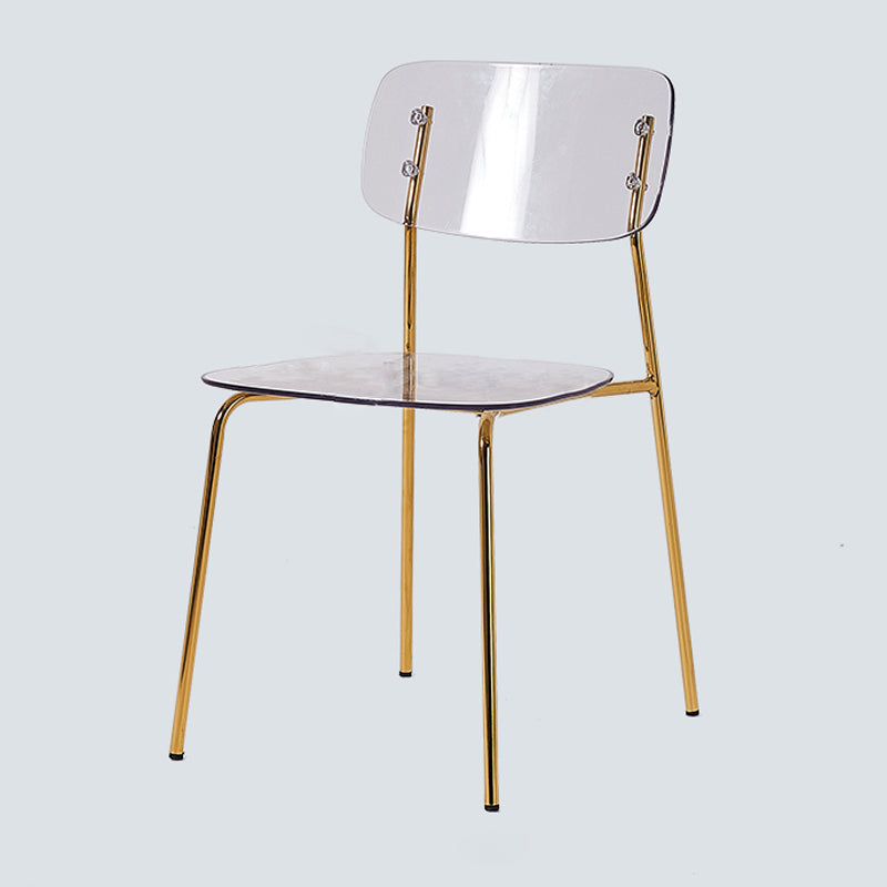 Nordic Style Metal Dining Room Chairs Plastic Dining Armless Chair for Restaurant Clear 1 Piece Brass Gold Clearhalo ' kitchen&dining_furn' 'Dining Chairs' 'Dining Tables & Seating' 'dining_chair' 'furn' 'furn_dining_chair' 'Furniture' 'furniture_dining_chair' 'Kitchen & Dining Furniture' 'kitchen' 4155396