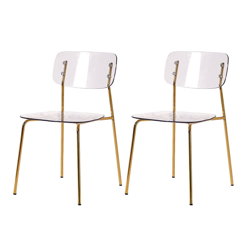 Nordic Style Metal Dining Room Chairs Plastic Dining Armless Chair for Restaurant Clear 2 Piece Set Brass Gold Clearhalo ' kitchen&dining_furn' 'Dining Chairs' 'Dining Tables & Seating' 'dining_chair' 'furn' 'furn_dining_chair' 'Furniture' 'furniture_dining_chair' 'Kitchen & Dining Furniture' 'kitchen' 4155399