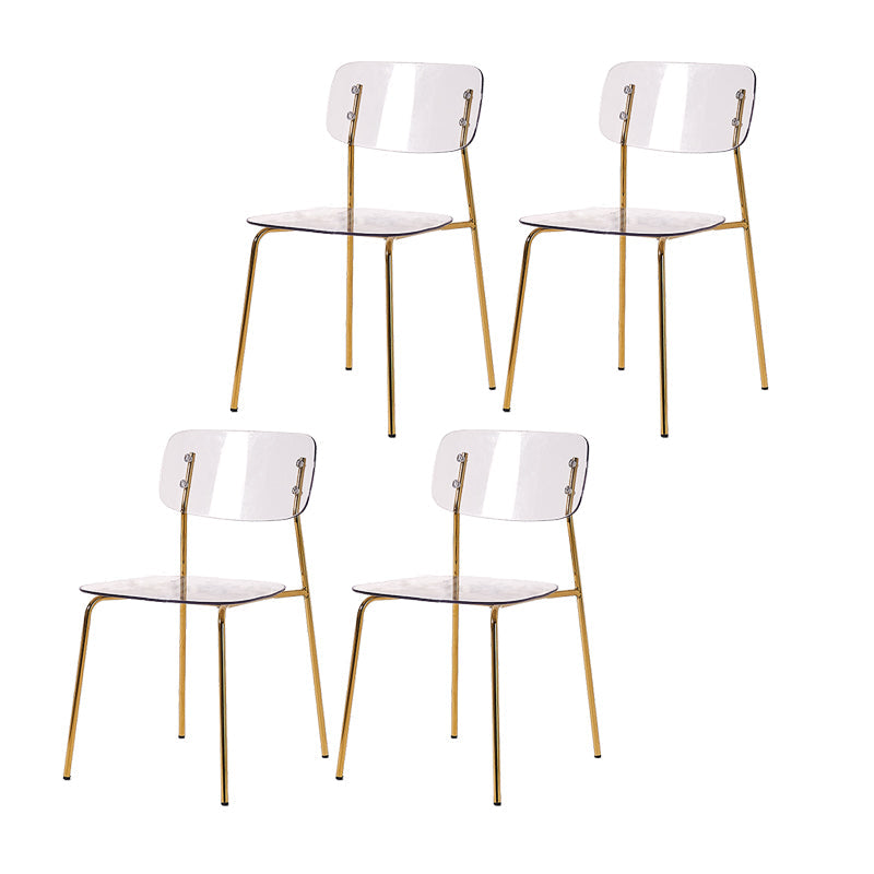Nordic Style Metal Dining Room Chairs Plastic Dining Armless Chair for Restaurant Clear 4 Piece Set Brass Gold Clearhalo ' kitchen&dining_furn' 'Dining Chairs' 'Dining Tables & Seating' 'dining_chair' 'furn' 'furn_dining_chair' 'Furniture' 'furniture_dining_chair' 'Kitchen & Dining Furniture' 'kitchen' 4155401