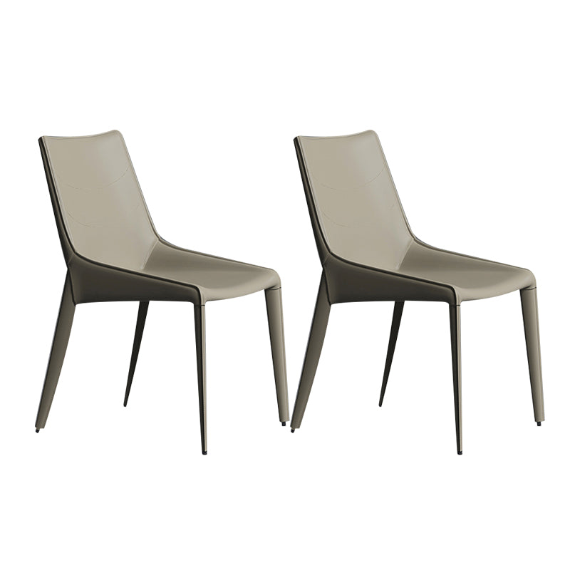 Minimalist Style Leather Dining Arm Chairs Solid Back Dining Side Chair (Set of 2) Light Gray Clearhalo ' kitchen&dining_furn' 'Dining Chairs' 'Dining Tables & Seating' 'dining_chair' 'furn' 'furn_dining_chair' 'Furniture' 'furniture_dining_chair' 'Kitchen & Dining Furniture' 'kitchen' 4155423