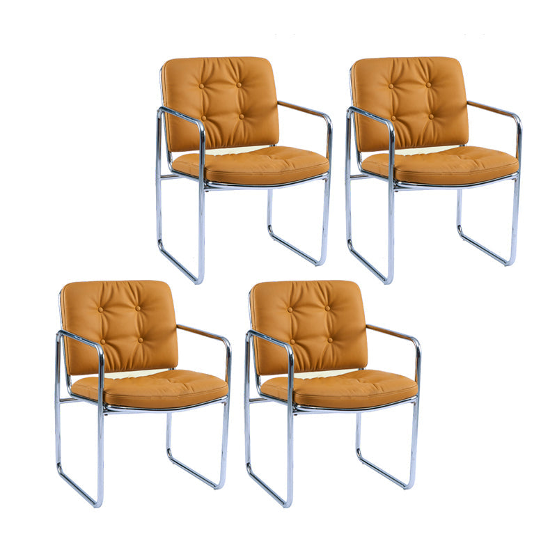 Minimalist Style Upholstered Arm Dining Chairs Solid Back Dining Side Chairs Yellow 4 Piece Set Clearhalo ' kitchen&dining_furn' 'Dining Chairs' 'Dining Tables & Seating' 'dining_chair' 'furn' 'furn_dining_chair' 'Furniture' 'furniture_dining_chair' 'Kitchen & Dining Furniture' 'kitchen' 4155503