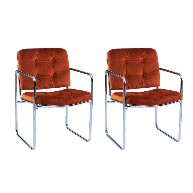 Minimalist Style Upholstered Arm Dining Chairs Solid Back Dining Side Chairs Orange 2 Piece Set Clearhalo ' kitchen&dining_furn' 'Dining Chairs' 'Dining Tables & Seating' 'dining_chair' 'furn' 'furn_dining_chair' 'Furniture' 'furniture_dining_chair' 'Kitchen & Dining Furniture' 'kitchen' 4155505