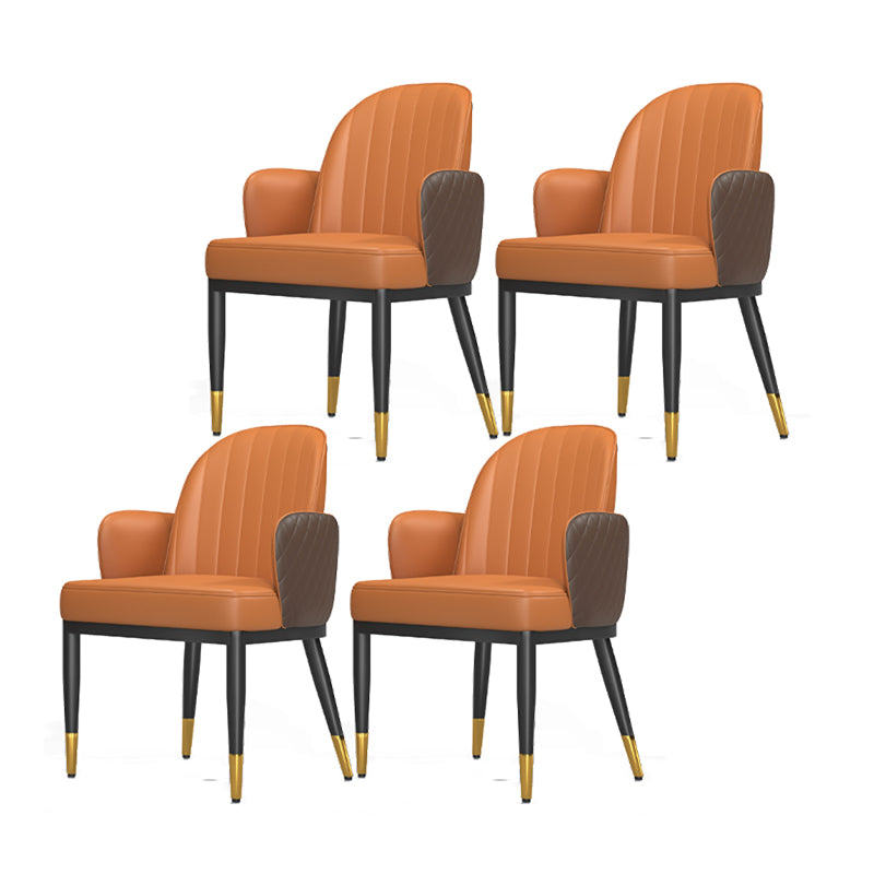 Minimalist Style Solid Back Dining Side Chairs Leather Dining Chairs for Kitchen Khaki-Orange 4 Piece Set Clearhalo ' kitchen&dining_furn' 'Dining Chairs' 'Dining Tables & Seating' 'dining_chair' 'furn' 'furn_dining_chair' 'Furniture' 'furniture_dining_chair' 'Kitchen & Dining Furniture' 'kitchen' 4155581