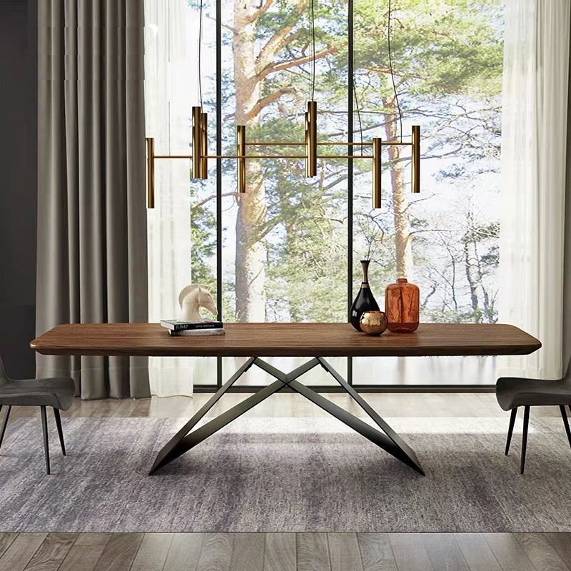 Industrial Solid Wood Table for Restaurant Rectangle Dining Table in Brown with Metal Pedestal Clearhalo ' dining_table' 'Dining Tables & Seating' 'Dining Tables' 'furn' 'furn_dining_table' 'Furniture' 'furniture_dining_table' 'Kitchen & Dining Furniture' 'kitchen&dining_furn' 'kitchen' 'kitchen_dining_table' 4155764