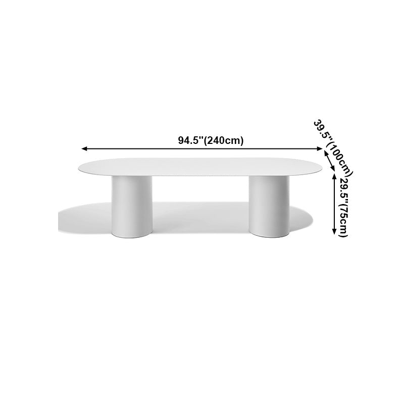 Modern Solid Wood Table for Restaurant Oval Dining Table in White with Double Pedestal Clearhalo ' dining_table' 'Dining Tables & Seating' 'Dining Tables' 'furn' 'furn_dining_table' 'Furniture' 'furniture_dining_table' 'Kitchen & Dining Furniture' 'kitchen&dining_furn' 'kitchen' 'kitchen_dining_table' 4155804