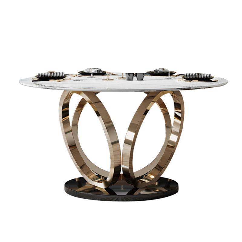 Round Marble Dining Table Traditional Luxury Dining Room Collection with Pedestal Base Fixed Table Without Chairs Clearhalo ' dining_table' 'Dining Tables & Seating' 'Dining Tables' 'furn' 'furn_dining_table' 'Furniture' 'furniture_dining_table' 'Kitchen & Dining Furniture' 'kitchen&dining_furn' 'kitchen' 'kitchen_dining_table' 4155840