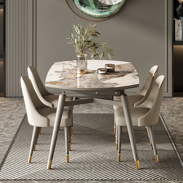 Modern Gray Round Shape Table Sintered Stone Kitchen Dining Table with 4 Legs Base Clearhalo ' dining_table' 'Dining Tables & Seating' 'Dining Tables' 'furn' 'furn_dining_table' 'Furniture' 'furniture_dining_table' 'Kitchen & Dining Furniture' 'kitchen&dining_furn' 'kitchen' 'kitchen_dining_table' 4155850
